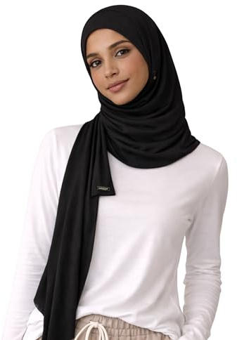 HENKi 100% Baumwolle Cotton Hijab Jersey Kopftuch-Frauen Premium (schwarz #30)