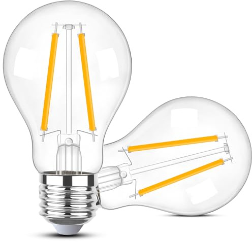 Century Light E27 LED Edison Glühbirne,2W 465LM Energieeffizienzklasse A Ersatz für 40W Glühlampe,A60/A19 Warmweiß 2700K Classic Ultraeffiziente Birne,A Label,Nicht Dimmbar,2 Stück