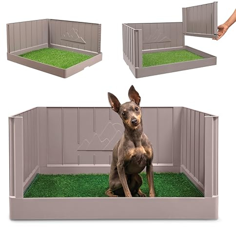 LAZZIPET Pup en Suite Potty - Dog Litter Box, Pee Pad Holder with High Walls, Indoor Dog Potty Tray for Potty Training, Easy to Build Pee Pad Holder with Turf Patch, Dog Grass Pad Reusable with Tray