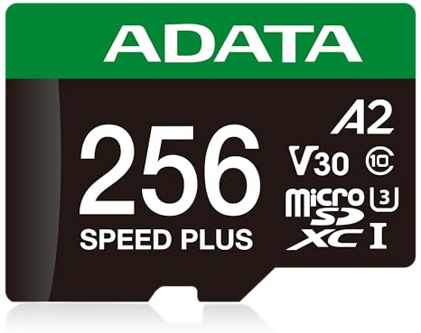ADATA - Tarjeta de Memoria Speed Plus MicroSDXC UHS-I U3, Clase 10, 256 GB, con Adaptador, Color Negro y Verde