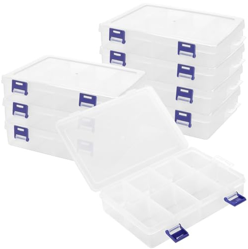 NGOSUET 8 Stück 8 Fächer Sortierbox, Transparente Perlen Aufbewahrungsbox mit Unterteilungen Einstellbar, Sortierkasten stapelbar Plastik Ordnungsboxen für Kleinteile Schmuck Accessoires