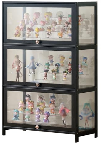 Witriolik Vitrine mit AcryltüR, Bambus-Aufbewahrungsschrank, Vitrinenschrank Curio-SchräNke für Spielzimmer, Schlafzimmer, Arbeitszimmer(70x33x106cm-3 Schicht/Weiß-Auf DREI Seiten transparent)