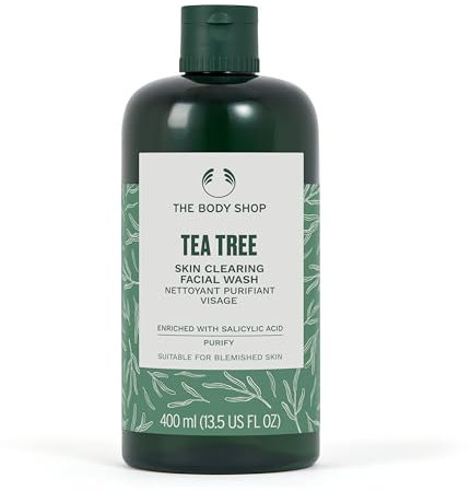 The Body Shop Tea Tree Skin Clearing Facial Wash (1x 400ml), Gel-to-Foam Face Wash for Oily & Blemish-Prone Skin, Enriched with Tea Tree Oil & Salicylic Acid