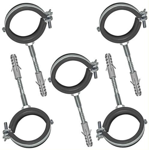 5 Stück Gelenk Rohrschellen mit Dübel und Stockschrauben Set 2 1/2 Zoll für Rohr AußenØ 75-80 mm