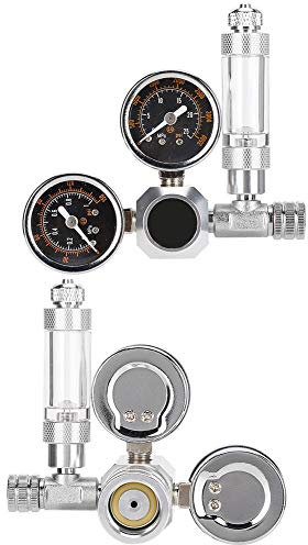 Akozon CO2 Regulator Aquarium Dual Gauge Display with Bubble Counter and Check Valve Professional Accessories for Use (Ordinary large double table w21.8 interface)
