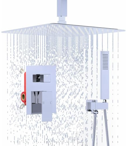 GETSHOWERSET 16 Inch Ceiling Mount Rain Shower System with Handheld Chrome