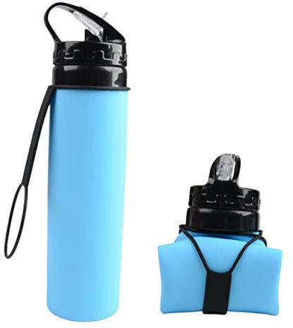 Milisten Bouteille Eau Pliable Silicone pour Sport Et Randonnée Couvercle Hermétique sans Fuite Goulot Paille Facile à Boire