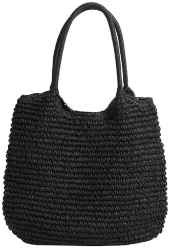 EcoGleam Strohtasche für Damen - Geflochtene Strandtasche mit Schulterriemen - Große Gewebte Korbtasche aus Bast Summer Shopper