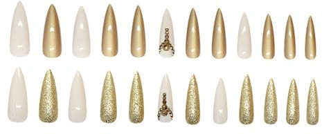 24 Long Almond False Nail Nail with Glitter Pressed Rhinestones Acrylic Claws Autumn Winter Nails