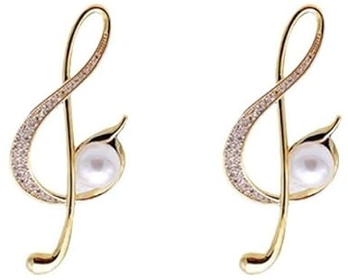 2 Stück Notenschlüssel Violinschlüssel Brosche Musiknoten Brosche Gold mit Perle
