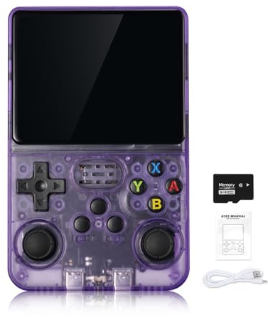 R36S - Console portatile Arcade – 20.000 giochi integrati e 64G, schermo IPS da 3,5 pollici, sistema open source, emulatore classico (viola+)