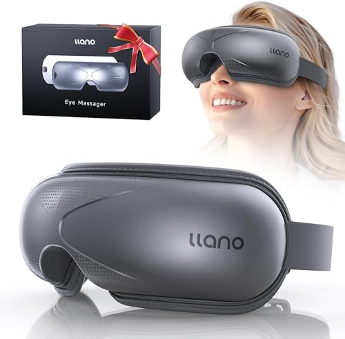 llano Eye Massager with Heat, Heated Eye Mask with Music,Foldable Eye Care Face Eye Massager for Relax Eye Strain Dark Circle Dry Eye, Birthday Holidays Gifts for Women/Men (Grey)