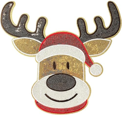 Ppmter Weihnachts-aufnäher Zum Aufbügeln, Pailletten, Elch, Weihnachten, Bestickte Applikation, Reparaturflicken Für Kleidung, Rucksack, Basteln, DIY-Dekorationen