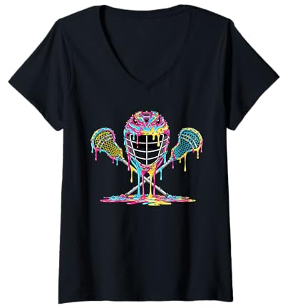 Womens Lacrosse Drip Ice Cream Lax Helmet Sticks Sport Player V-Neck T-Shirt