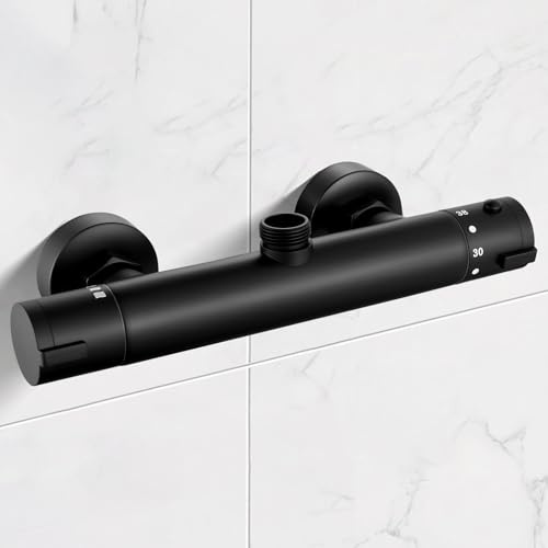 Mezclador termostático negro para ducha, salida superior G3/4, válvula mezcladora termostática de latón para ducha, grifo antiquemaduras, mezclador de agua caliente y fría, control constante de