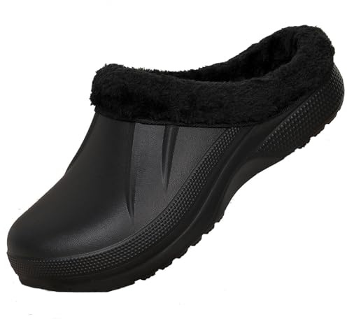 FRTUBOP Zoccoli invernali per uomo e donna, con calda imbottitura, impermeabili, in peluche, unisex, Nero , 49/50 EU