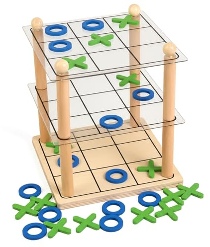 Jeu de société en Bois Tic Tac Toe Connect 3 Couches, Jeu de stratégie 3D pour Enfants et Adultes
