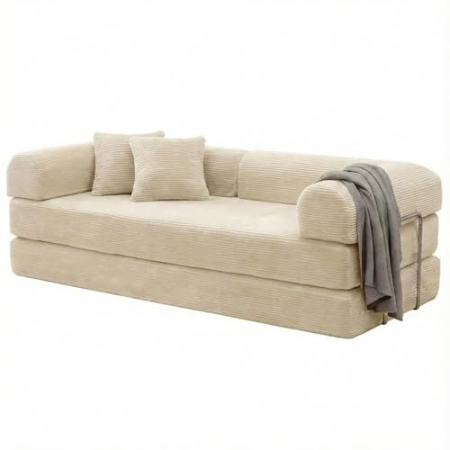 PromCaeruyn Sofá Cama Convertible 3 en 1, Sofá Modular Combinado, Sofá de Suelo Plegable, Sofá Cama sin Brazos para Sala de Estar Apartamento Dormitorio Sala de Juegos(Beige,150cm)