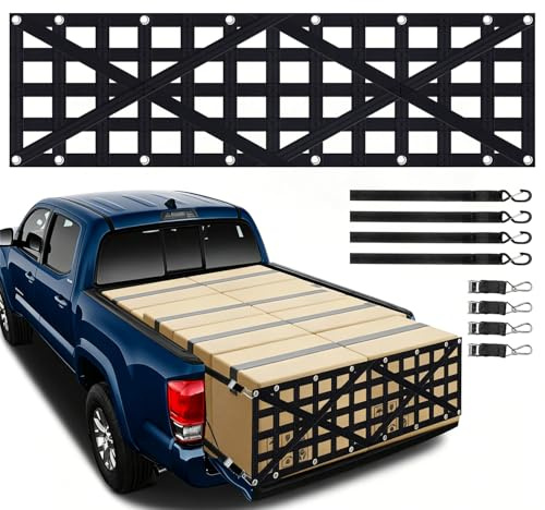 Yeetonekore Heckklappennetz mit verstellbaren Schnallengurten, Robustes Heckklappennetz 152x45cm Frachtnetz LadefläChennetz Pickup GepäCknetzFüR Pickup LKW LadefläChe LadefläChennetz