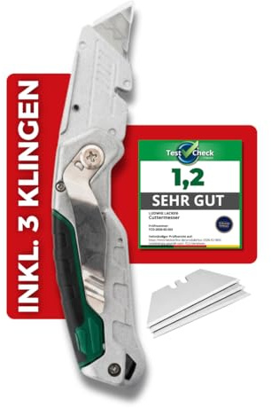 Ludwig Lacke® Universalmesser Profi Klappmesser mit integriertem Klingenfach [inkl. 3 Klingen] – Cuttermesser Profi 18 mm -Teppichmesser für präzise Schnitte in Werkstatt und Alltag (1)