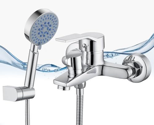BONADE Badewannenarmatur mit Handbrause Mischbatterie Badewanne Chrom Wannenarmatur mit Brause Duschkopf 5 Funktionen, Messing Duscharmatur Wandhalterung und 150 cm Brauseschlauch für Bad