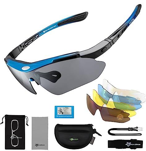 ROCKBROS Occhiali da Sole Ciclismo, Occhiali Sportivi per Bici MTB, 5 in 1 Lenti, Occhiali Bici PolarizzatI, Protezione UV400, Uomo Donna, per Corsa Pesca Guida