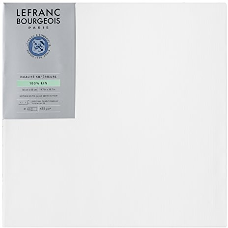 Lefranc Bourgeois 111242 Keilrahmen aus 100% Leinen in Premium Qualität, gebrauchsfertig Grundiert mit Titandioxid Gesso, seitlich genagelt auf massivem Kiefernholz - 50x50cm