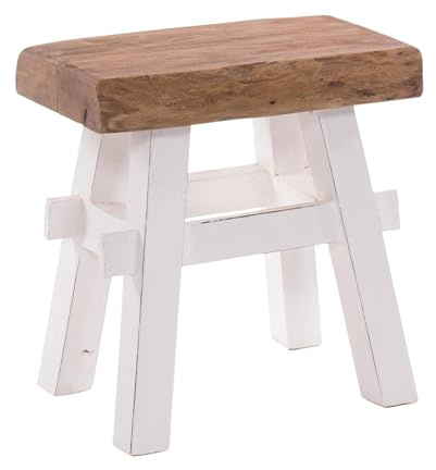 DESIGN DELIGHTS RUSTIKALER Holz HOCKER Vintage 40 | Recycling Hartholz, 43x45x27 cm (HxBxT) | Sitzhocker aus Massivholz, Schemel | Farbe: 06 weiß-Landhaus