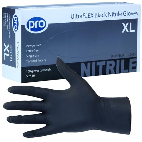 PRO UltraFLEX Black 3.5g Nitrile Disposable Gloves, XL - 100 Pack | Powder-free, latex-free, food safe nitrile. EN420 certified. Ideal for Tattooists, Nail Tech, Salon & Catering