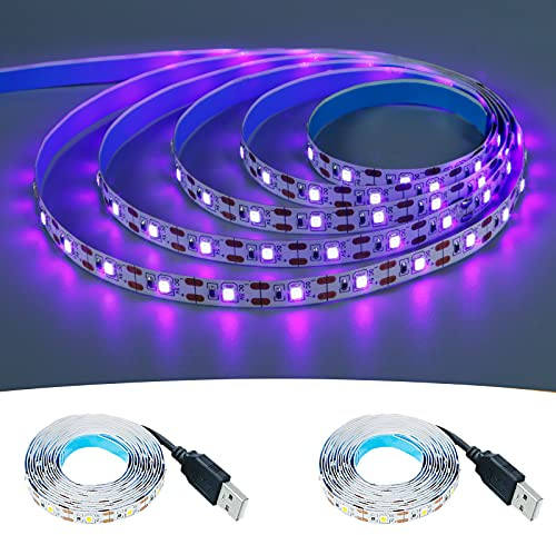 GOMING Tira LED USB Color Morado 395-400nm 5V 4M(2M x 2Piezas) SMD2835 | 240LEDs Alimentada por USB Flexible No Impermeable IP20 Luces LED para Decoracion de Interiores