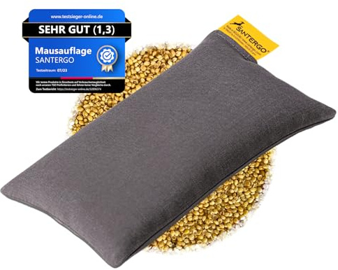 SANTERGO Mauspad Handgelenkauflage - ergonomische Handballenauflage aus Bio-Hirsespreu, Anti-Sehnenscheidenprobleme für die Computer Maus, Mousepad, Wrist Rest in Grau