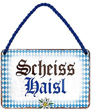 Scheiss Haisl Hängeschild - witziges Metallschild mit Kordel und Saugnapf - lustiges Retro Deko Schild - Türdeko oder Wanddeko für Toilette Gäste WC Badezimmer Bad Örtchen Klosett - 18x12cm