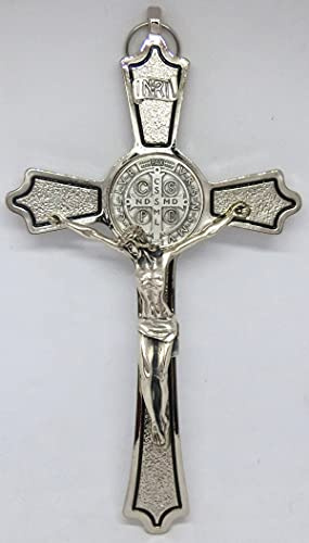 GTBITALY 10.287.11 Croce di San Benedetto sagomata Smaltata con riga nera con Scatola regalo e preghiera in 3 lingue 20 cm prete sacerdote esorcista esorcismo Suora Chiesa
