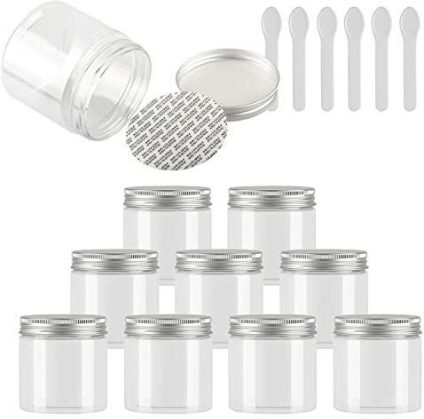 TIANZD 12 Pièces Vides Petit 200 ml Transparent Cosmétique Pot en Plastique avec Couvercle Argent 200 g Pots de Cosmétique Crème de Bouteille Contenant avec 6x Spatules