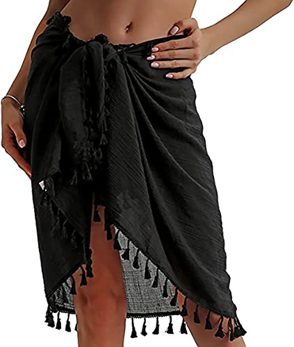 YULOONG Faldas Cruzadas de Playa para Mujer Delantal Corto con Flecos Sarong Traje de baño de Gasa Cubiertas Sexy Bikini Wrap