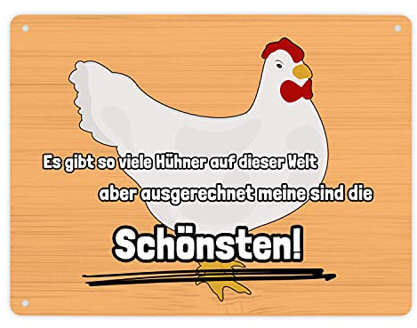 Metallschild XL in 21x28 cm Schönste Hühner der Welt mit Hintergrund in Holzoptik Huhn Bauernhof Hühner Hühnerfreund Geflügel Blechschild Deko Landwirt Hobby Tiere Haustier