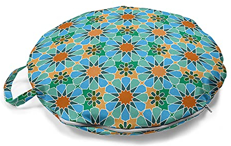 ABAKUHAUS marokkanisch Rundes Bodenkissen mit Griff, Floral Starry Ornament, dekoratives Kissen für Wohnzimmer & Schlafsäle, 45 cm, Mehrfarbig