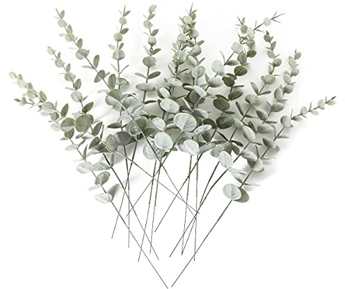 Hobyhoon 15 Stück Eukalyptus Künstliche Pflanzen Deko, echte Berührung Gefälschte Silberdollar Pflanzen für Hochzeitsstrauß (Grün-15pcs)