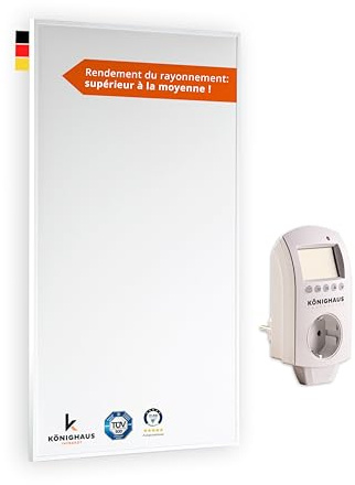 Riscaldatore a infrarossi Könighaus - 600 watt ✓ Doppia protezione anti-surriscaldamento ✓ Temperatura di esercizio in 2-4 min ✓ Montaggio a parete ✓ Termostato