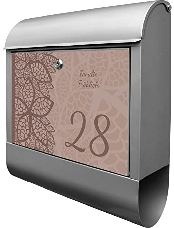 banjado Design Briefkasten personalisiert Blattmuster 38,5x46,5x13cm & 2 Schlüssel - Briefkasten Stahl Silber Zeitungsfach pulverbeschichtet - Postkasten A4 Einwurf inkl. Montagematerial