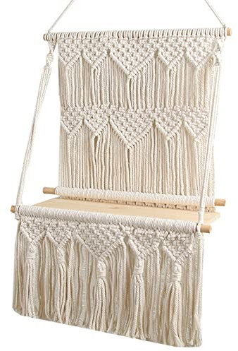 DUO ER Bohemio de Madera Hecho a Mano Macrame Mural Colgando Cuerda Estante Flotante Planta Rack Stand Macrame Tapestry Home Decor Ornament