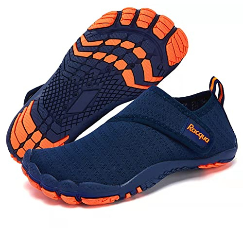 Racqua Boys Water Shoes Kids Lightweight Quick Dry Beach Swim Pool Sport Shoes Barefoot Walking Boating Surfing Aqua Shoes Little Kid Blue/Orange 13