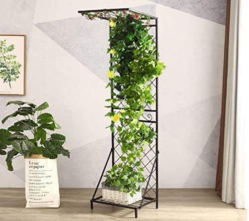 PBZLL Pflanzen-Klettergitter Für Den Innen- Und Außenbereich, Grüner Rettich-Blumenständer, Rosen-Kletterregal, Pflanzenständer Mit 4 Rädern (Color : Black, Size : Without Wheels)
