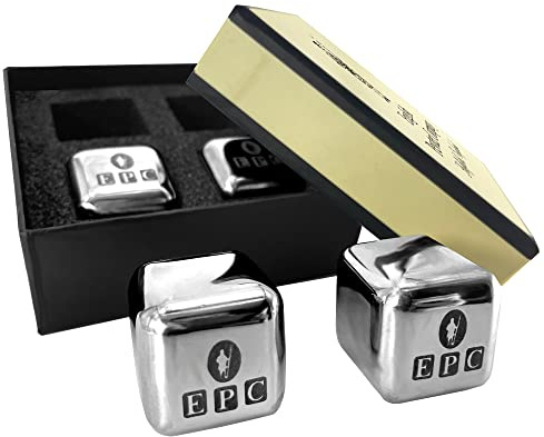 English Pewter Company Barware Gift Set of Stainless Steel Ice Cube Stones for Whisky, Wine, Gin, Rum and More [ICE01]