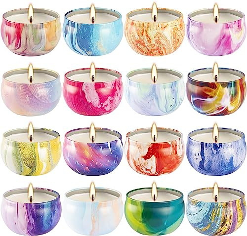 YOROXRG 16 Pack Scented Candles Gift Set - 2.5oz Strong Fragrance Natural Soy Wax Candles in Portable Travel Tin Jars - Perfect for Home Decoration and Gifting