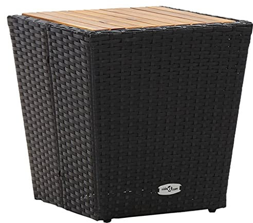 Makastle Garten Couchtisch Witterungsbeständig Gartentisch Beistelltisch Balkontisch Holztisch Teetisch Terrassentisch Loungetisch Gartenmöbel, 41,5x41,5x43 cm Poly Rattan & Massivholz