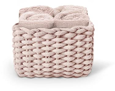 Daunex - Set 4 Lavette 30x30 - Mini Asciugamano Ospite in Spugna di Cotone - Confezionato in splendida Confezione in Tessuto Intrecciato - Cipria