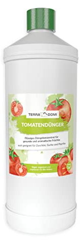 TerraDomi Tomatendünger | flüssiges Düngerkonzentrat für gesunde und aromatische Früchte | auch geeignet für Zucchini, Gurke oder Paprika | 1 Liter
