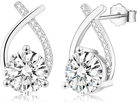 EPIRORA Sterling Silver Earrings for Women, Hypoallergenic Cartilage White Gold Plated Cubic Zirconia Stud Earrings Wedding Gifts Girls Jewellery, White