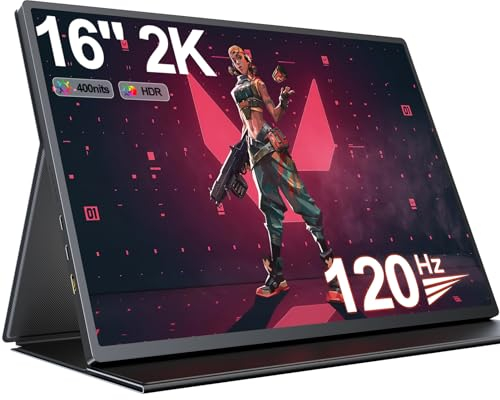 UPERFECT 16 Zoll 2K 120Hz Portable Gaming Monitor mit 2560 * 1600 1200:1 Kontrast 400 Nits IPS Bildschirm Mini HDMI USB C für PC Laptop Xbo Switch, Tragbarer Display VESA-kompatibel